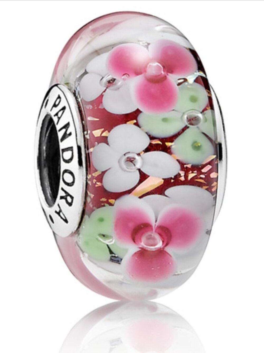 Pandora Flower Garden Murano Glass Charm Retired Sterling Silver